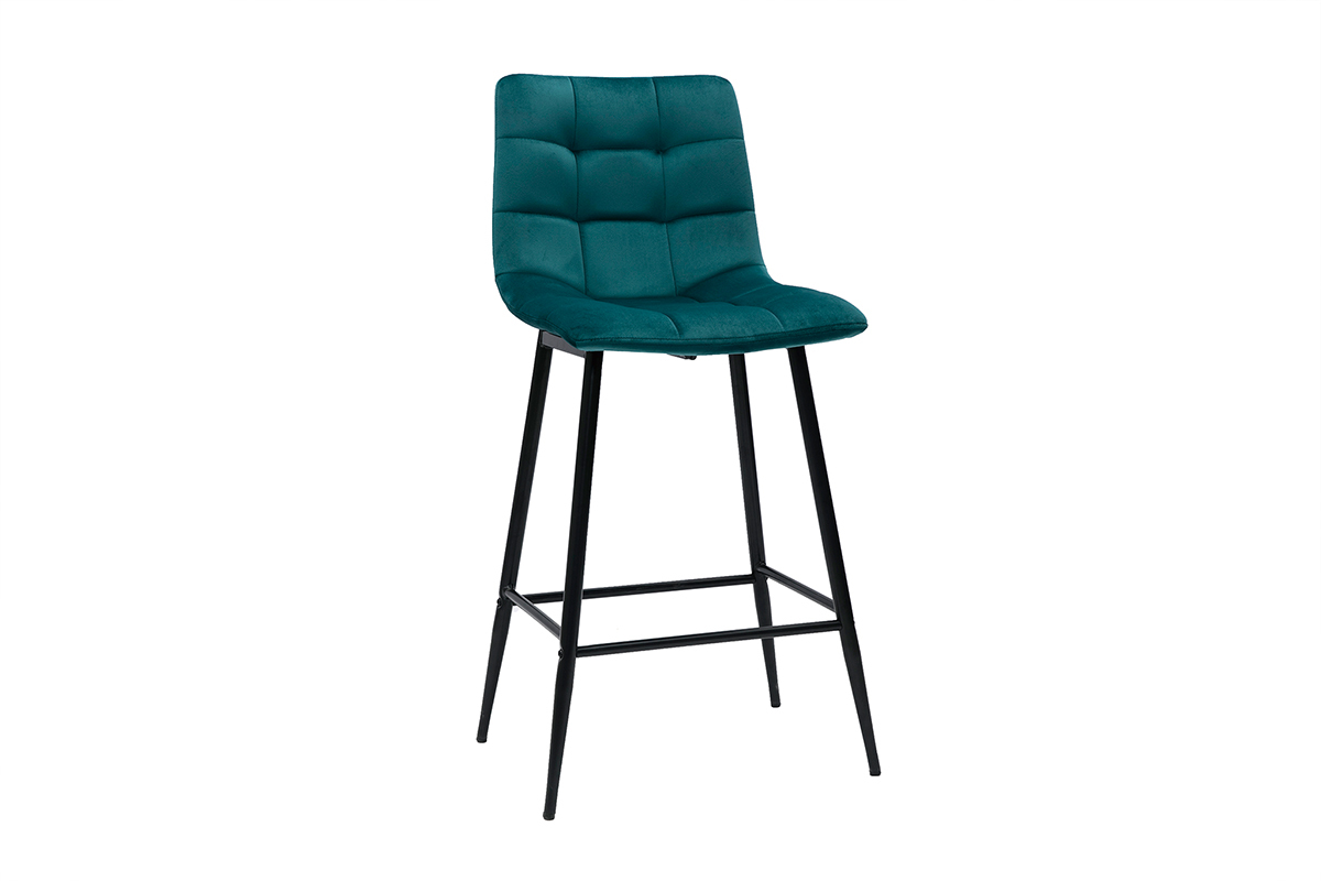 Tabourets de bar design en velours bleu p�trole H65 cm (lot de 2) MAXWELL