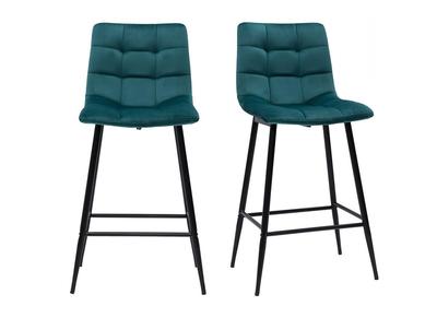 Tabourets de bar design en velours bleu p&eacute;trole H65 cm (lot de 2) MAXWELL