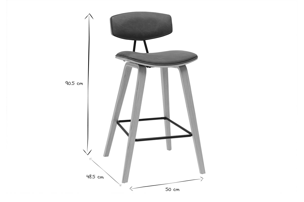 Tabouret de bar VASCO dimensions L50 x P48.5 x H90.5 cm, noir et blanc.