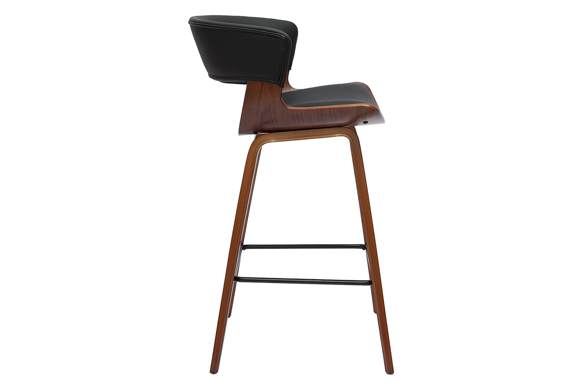 Tabourets de bar design noir et bois fonc� H65 cm (lot de 2) SYRAH