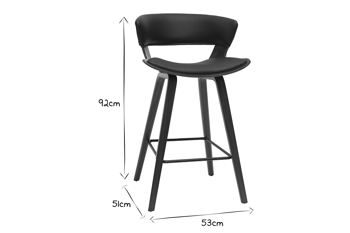 Tabourets de bar design noir et bois fonc� H65 cm (lot de 2) SYRAH