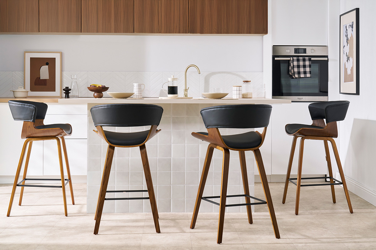 Tabourets de bar design noir et bois fonc� H65 cm (lot de 2) SYRAH