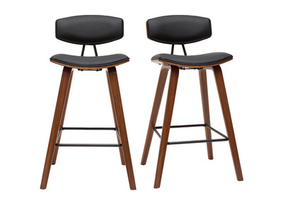 Tabourets de bar design noir et bois fonc&eacute; H69 cm (lot de 2) VASCO