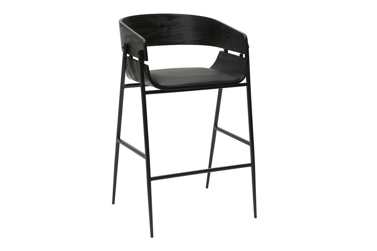Tabouret de bar design noir en bois et m�tal WESS