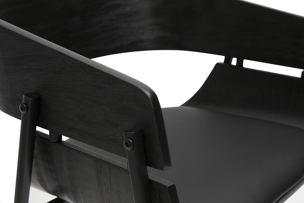 Tabouret de bar noir bois et m�tal, zoom accoudoir.