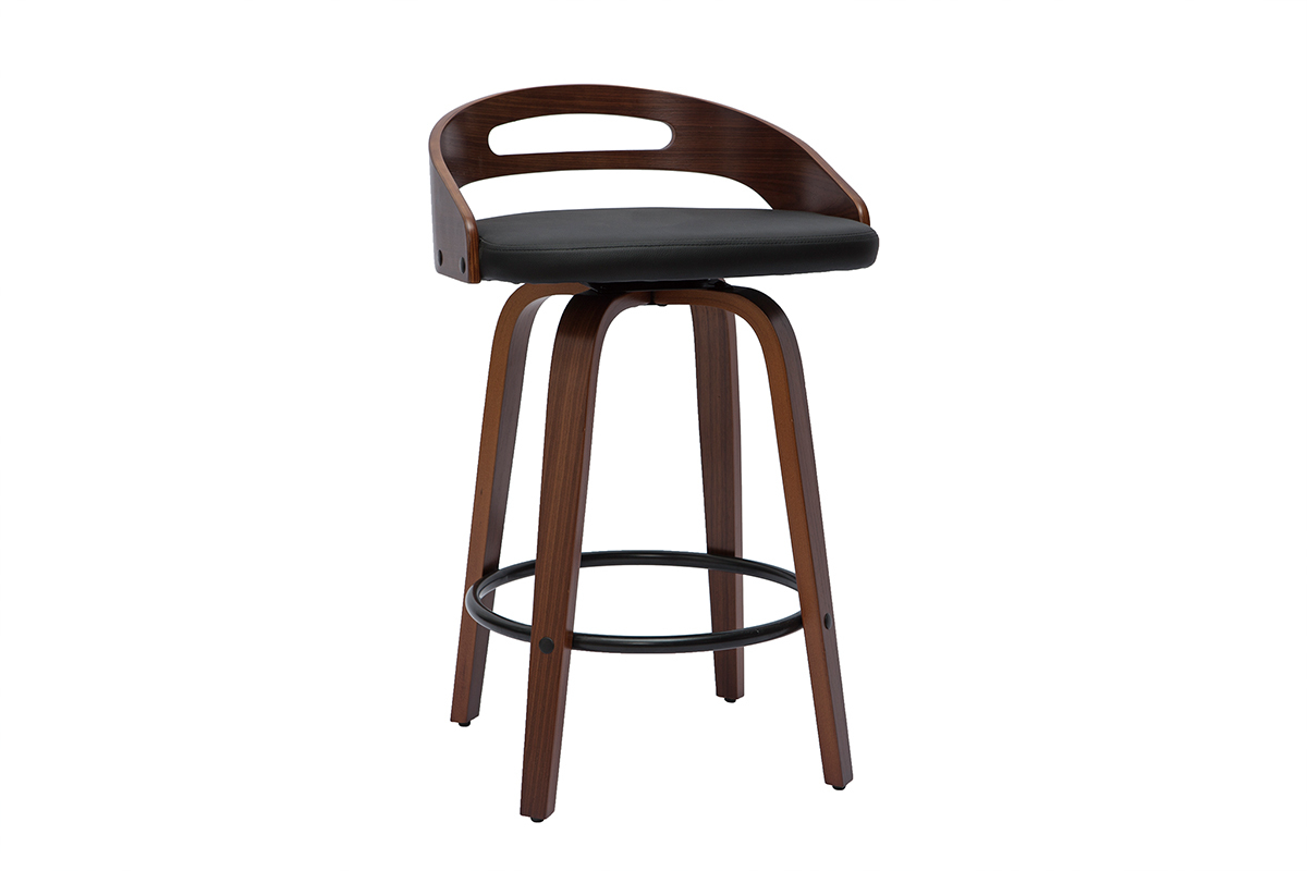 Tabourets de bar design noirs et bois fonc� 65cm (lot de 2) MANO