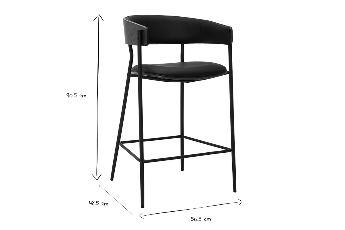 Dimensions des tabourets de bar DANTE en noir et blanc : H90.5 x L56.5 x P48.5 cm.