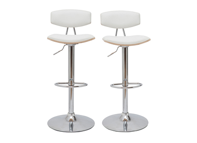 Tabourets de bar design r&eacute;glables blanc et bois clair (lot de 2) VASCO