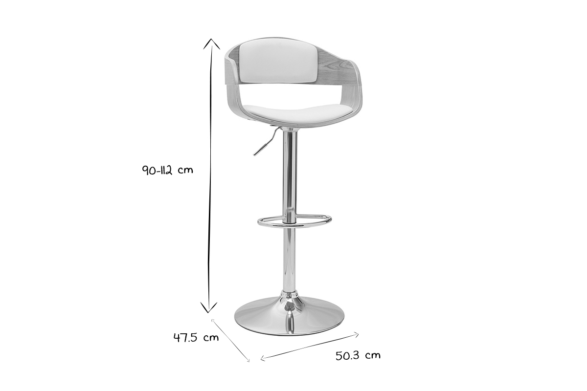 Tabourets de bar design r�glables en polyur�thane blanc et bois clair (lot de 2) EUSTACHE