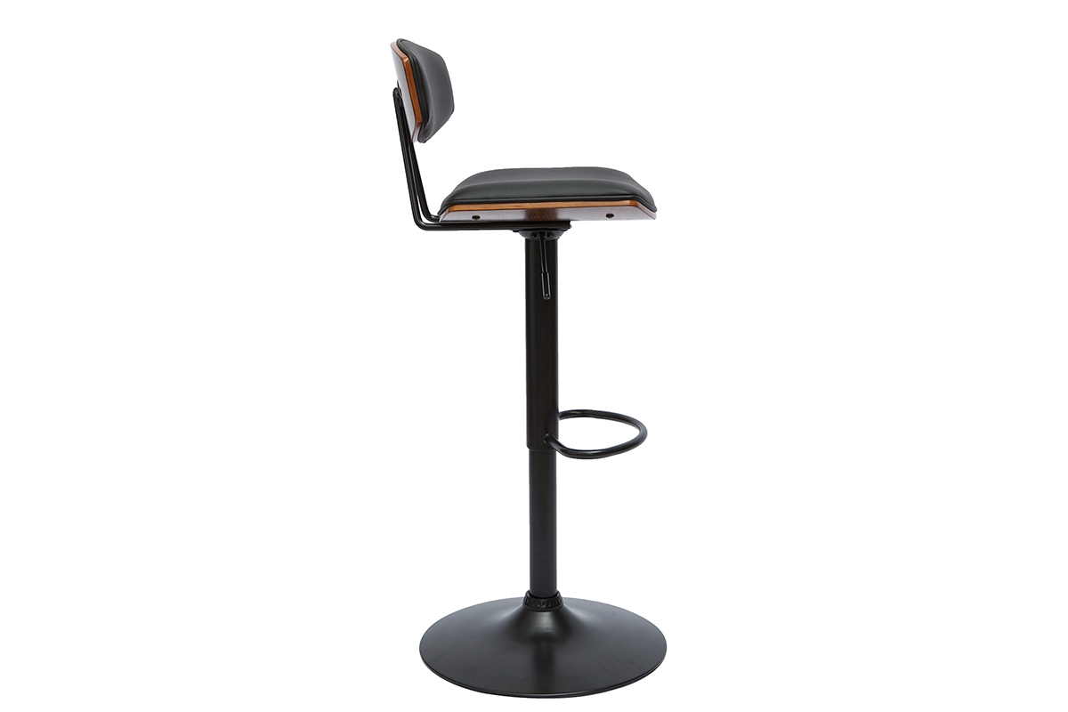 Tabourets de bar design r�glables noir et bois fonc� (lot de 2) VASCO