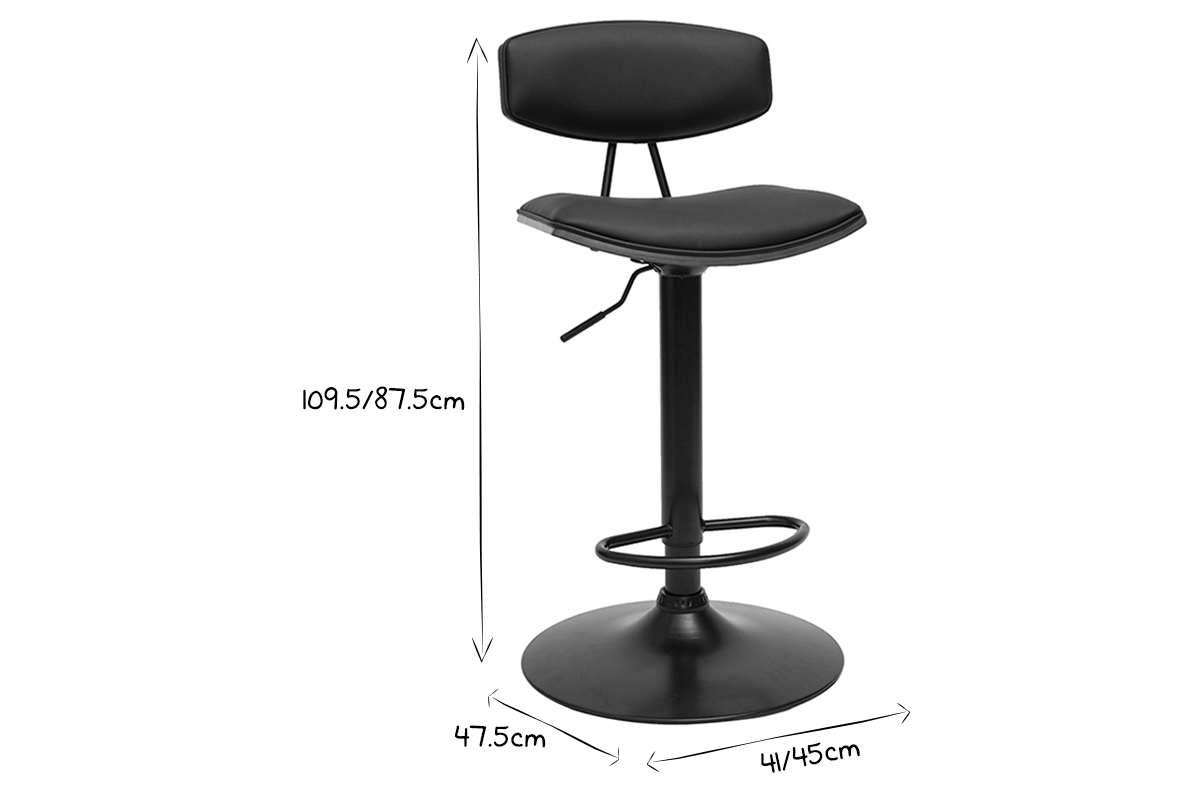 Tabourets de bar design r�glables noir et bois fonc� (lot de 2) VASCO