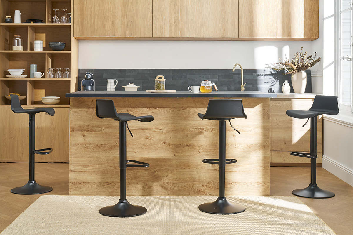 Tabourets de bar design r�glables noirs 360� (lot de 2) KRONOS