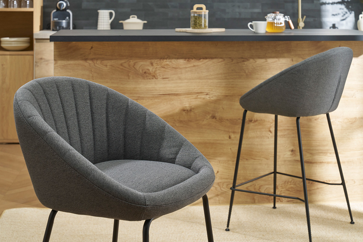 Tabourets de bar design tissu gris fonc� 65 cm (lot de 2) SHERU
