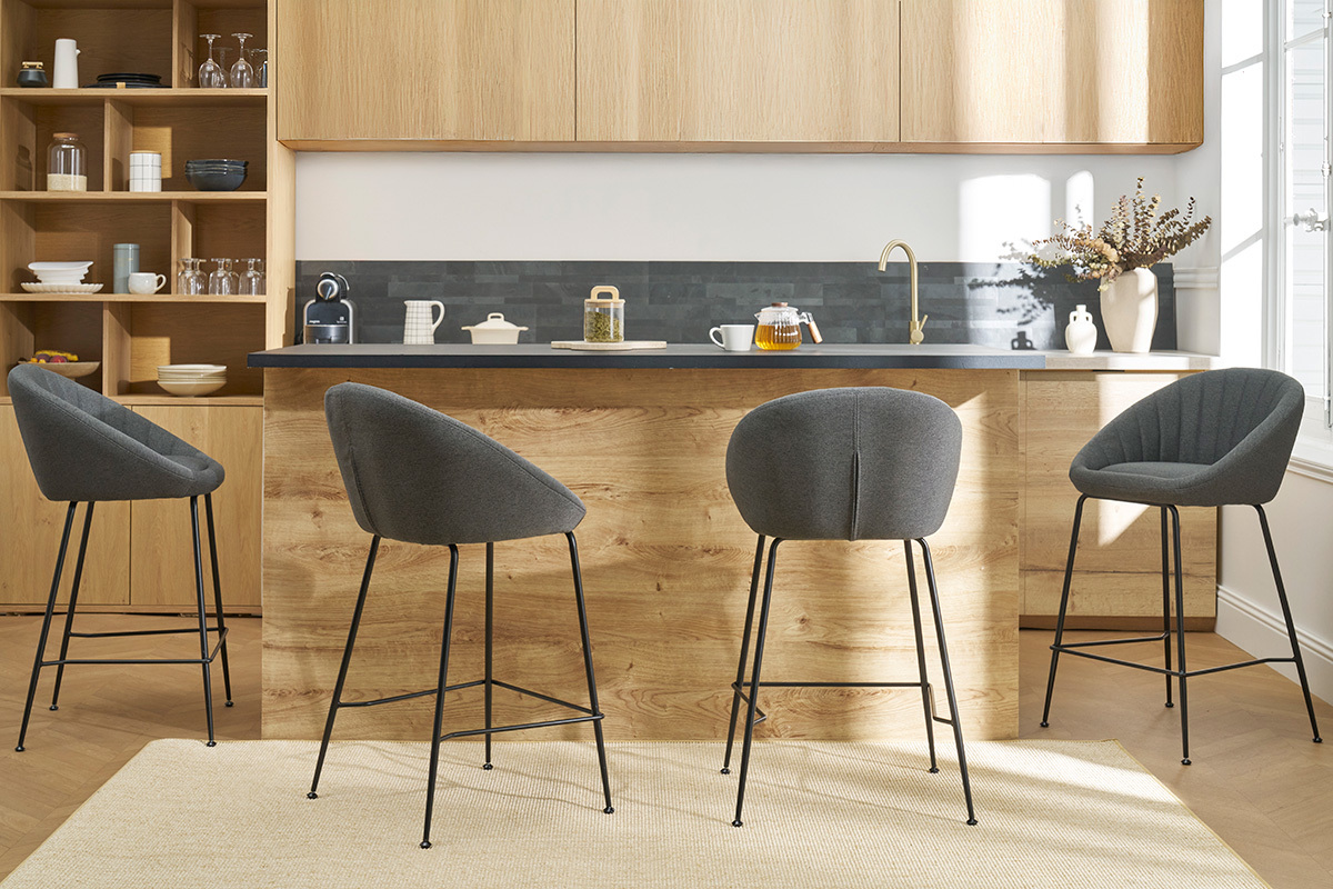 Tabourets de bar design tissu gris fonc� 65 cm (lot de 2) SHERU