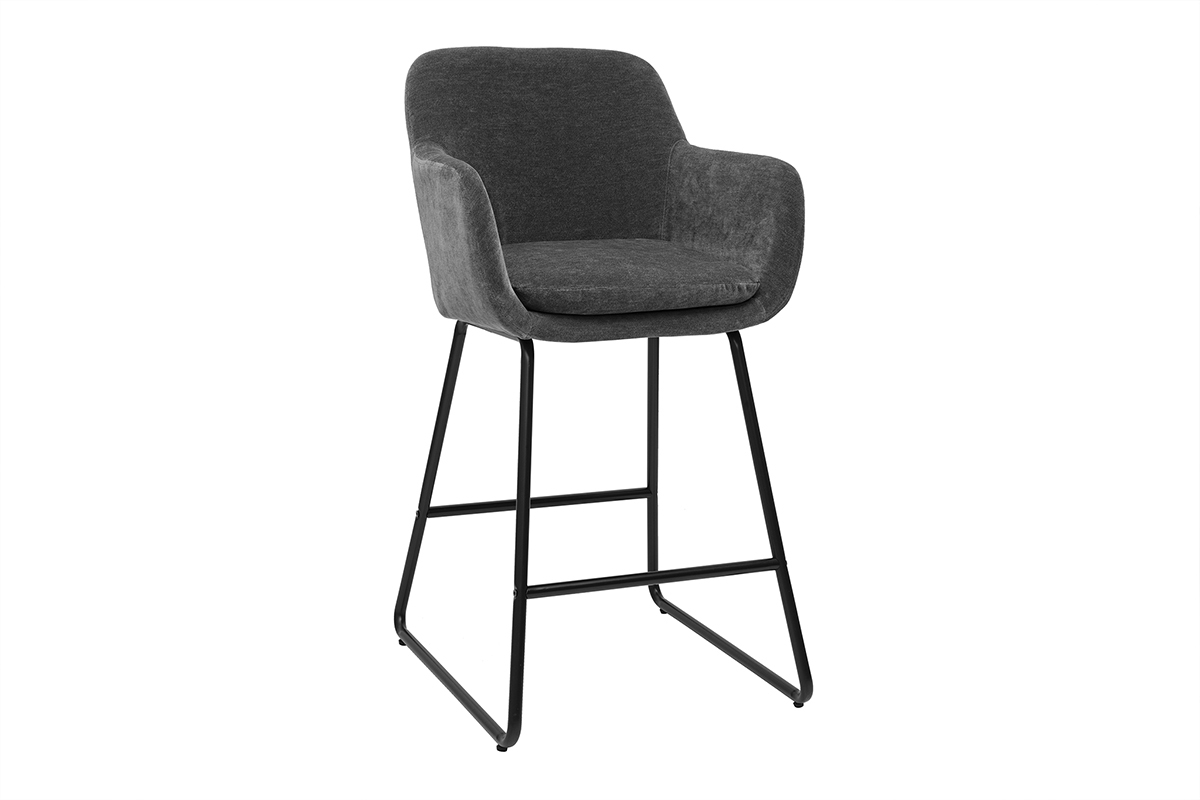 Tabourets de bar effet velours gris fonc� H65 cm (lot de 2) AMIKA