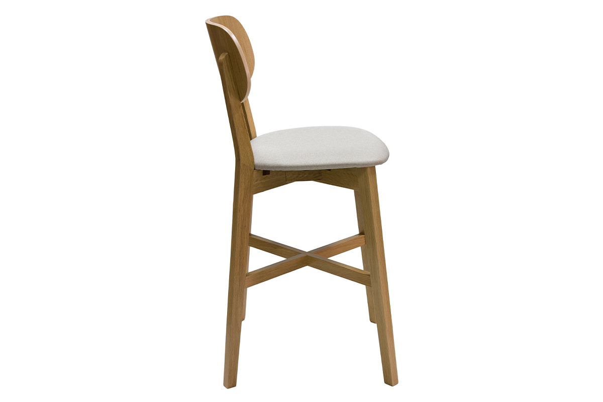 Tabourets de bar en bois clair ch�ne et tissu beige H65 cm (lot de 2) LUCIA