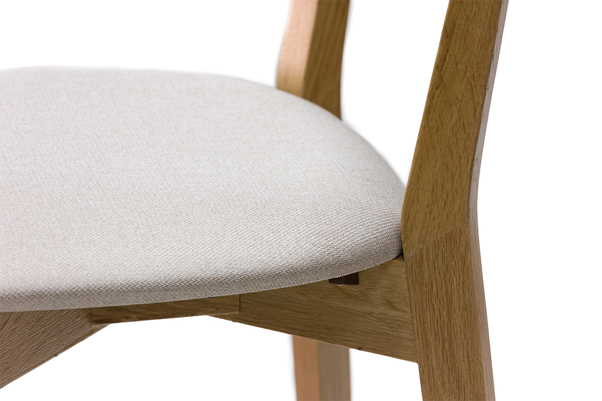 Tabourets de bar en bois clair ch�ne et tissu beige H65 cm (lot de 2) LUCIA