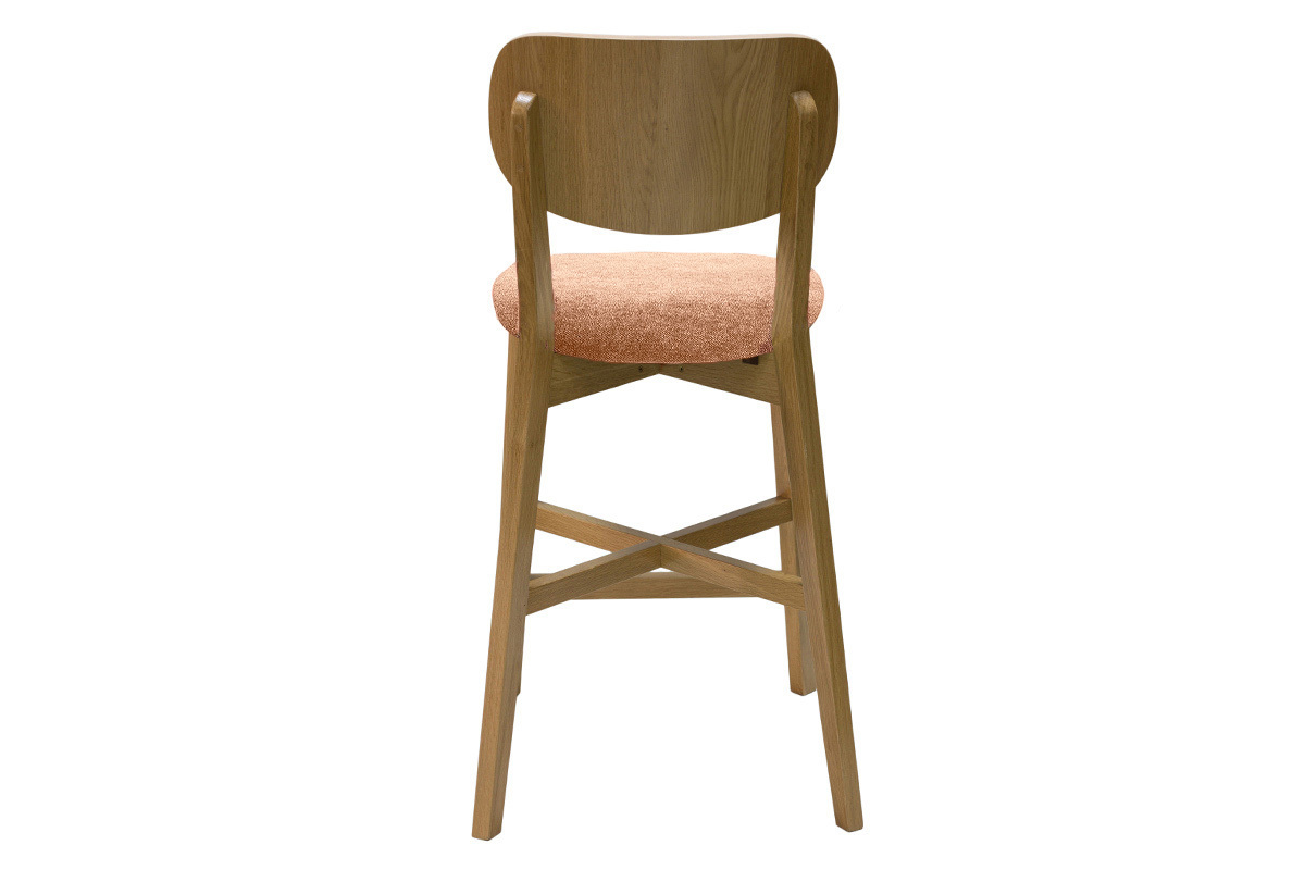 Tabourets de bar en bois clair ch�ne et tissu effet velours terre br�l�e H65 cm (lot de 2) LUCIA