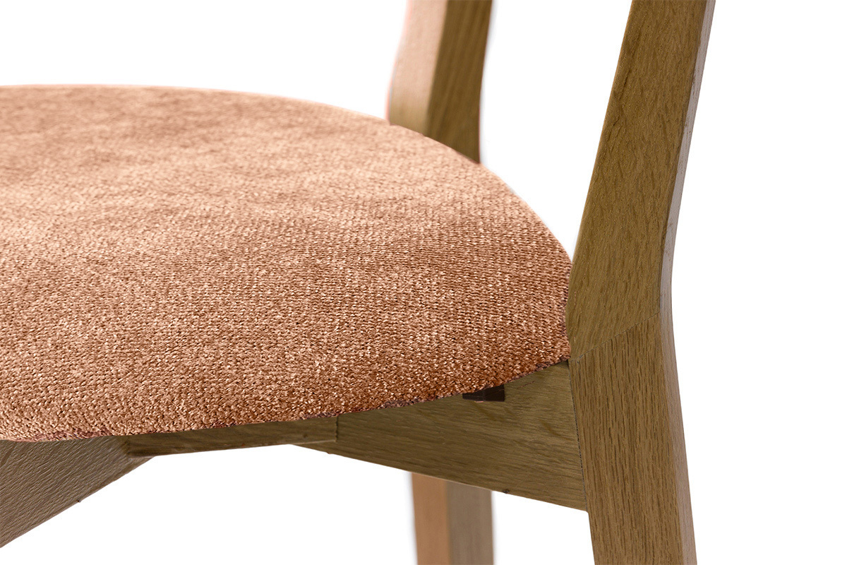 Tabourets de bar en bois clair ch�ne et tissu effet velours terre br�l�e H65 cm (lot de 2) LUCIA