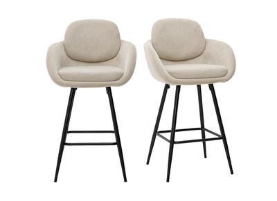 Tabourets de bar en tissu chenille beige et m&eacute;tal noir H68.5 cm (lot de 2) SLAKE