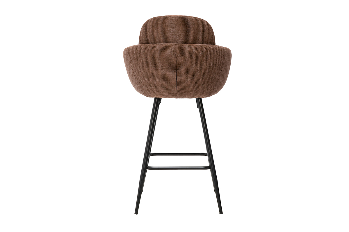 Tabouret de bar en tissu chenille terre br�l�e et m�tal noir, vue de dos.