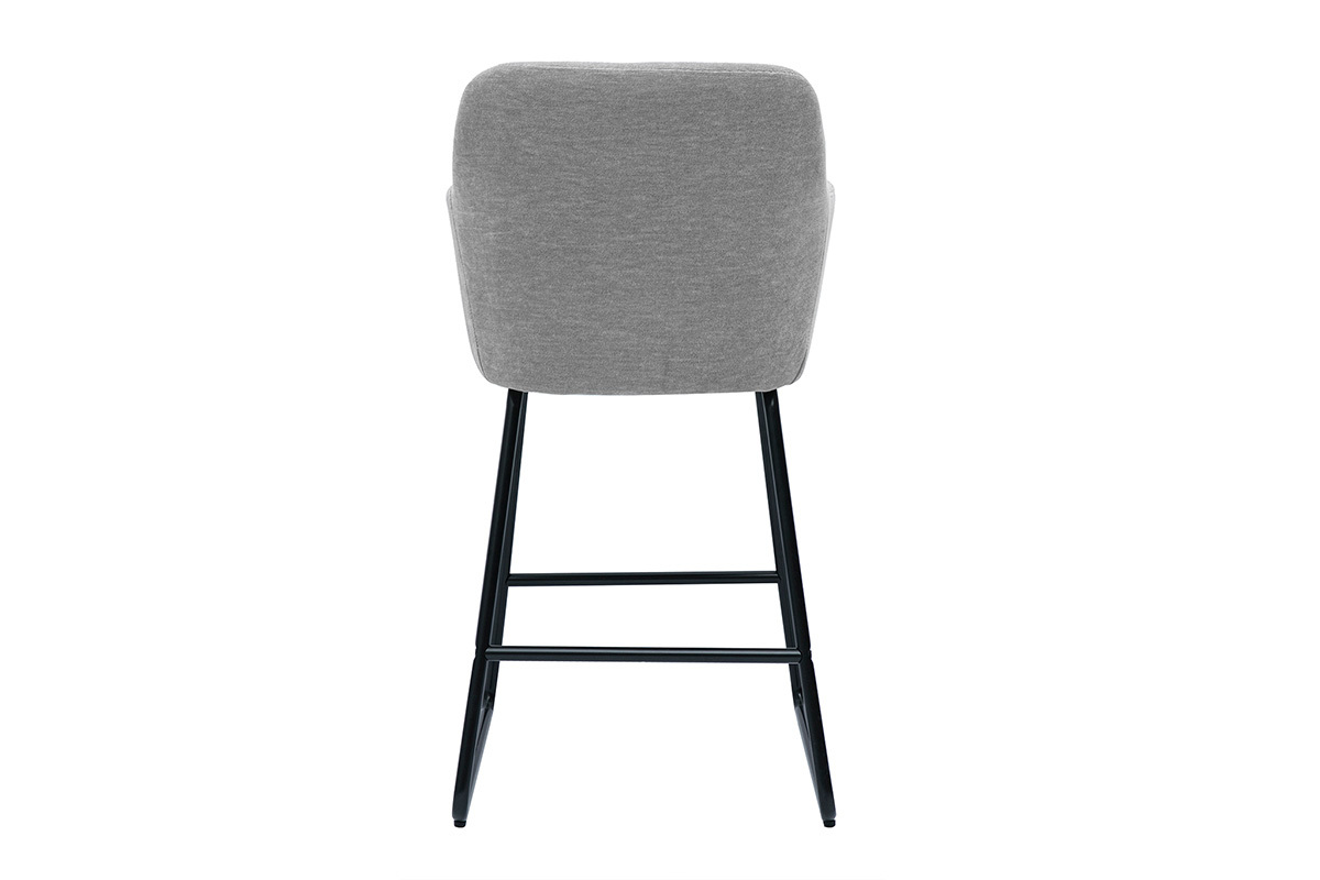 Tabouret de bar AMIKA gris, vue de dos, pi�tement m�tal noir.