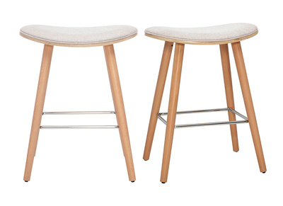 Tabourets de bar en tissu effet velours textur&eacute; beige et bois clair H65 cm (lot de 2) MEADOW