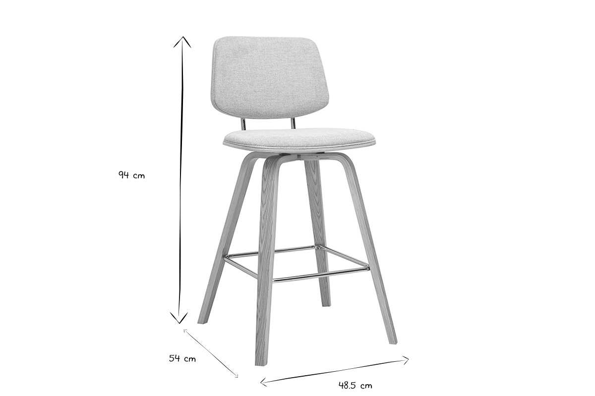 Dimensions des tabourets de bar beige : H94 cm, P54 cm, L48,5 cm en noir et blanc
