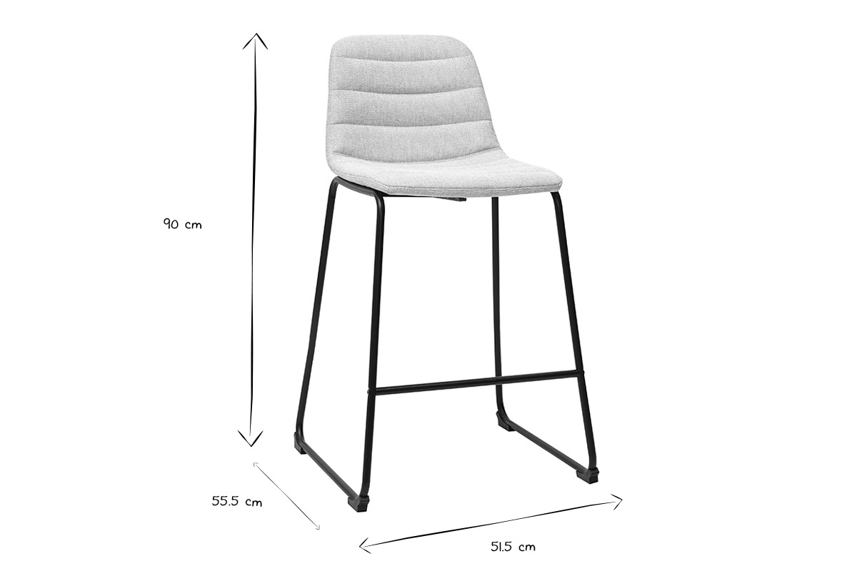 Dimensions du tabouret SAURY en noir et blanc : H90 cm, L51,5 cm, P55,5 cm.