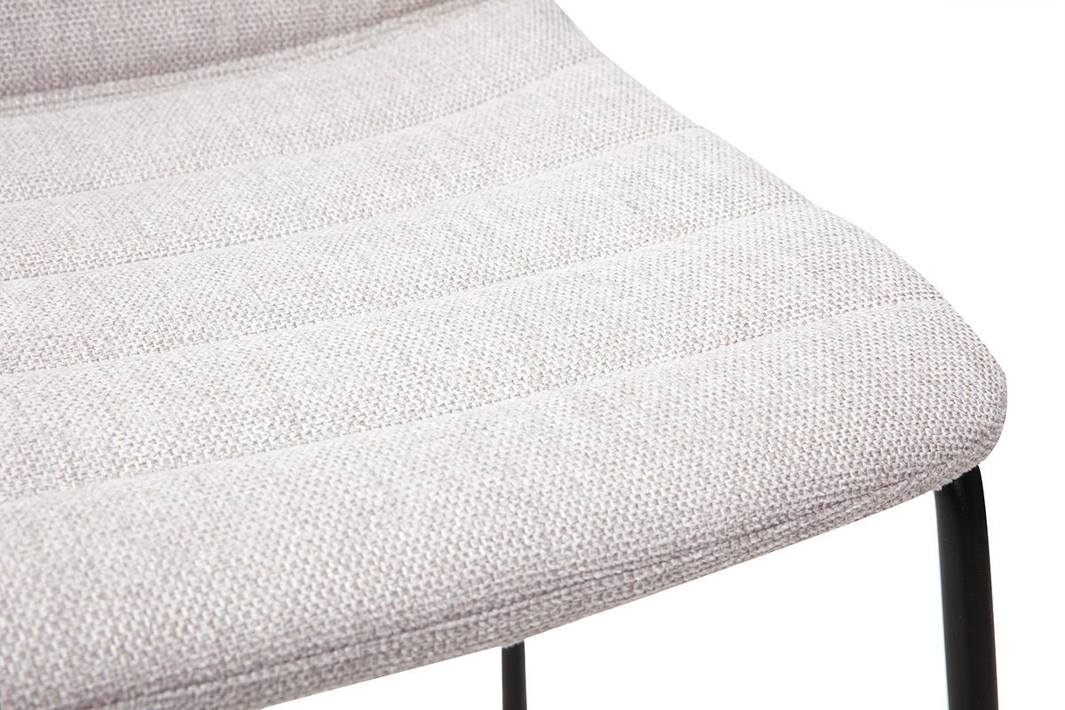 D�tails du tabouret en tissu beige avec piq�res horizontales et pi�tement en m�tal noir