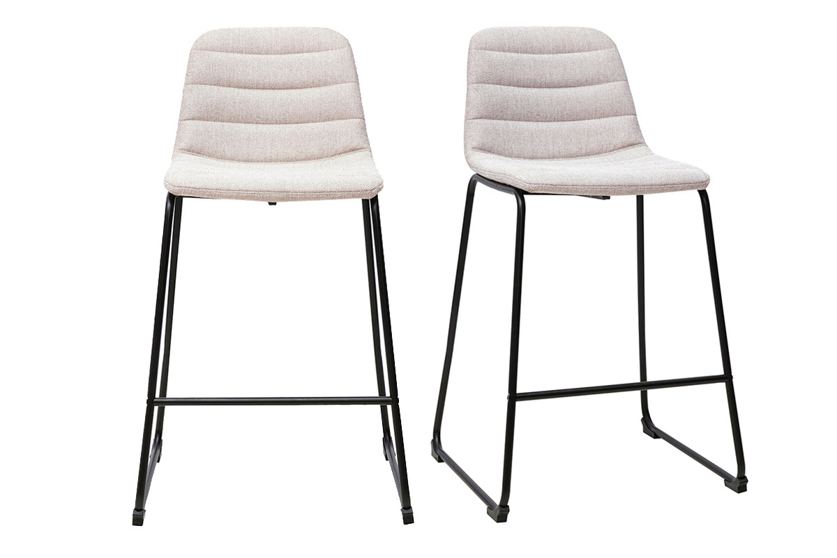 Lot de 2 tabourets de bar en tissu beige et m�tal, vue de face