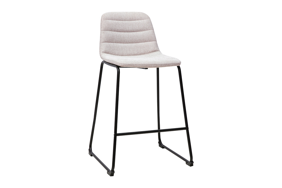 Tabouret de bar en tissu beige et m�tal, vue de 3/4, hauteur 64 cm