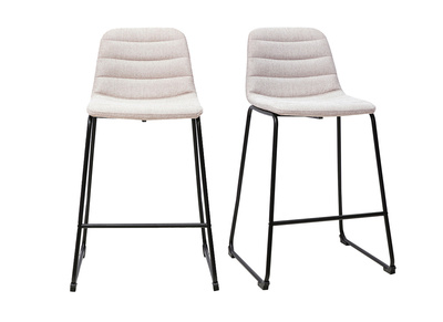 Tabourets de bar en tissu effet velours textur&eacute; beige et m&eacute;tal H64 cm (lot de 2) SAURY
