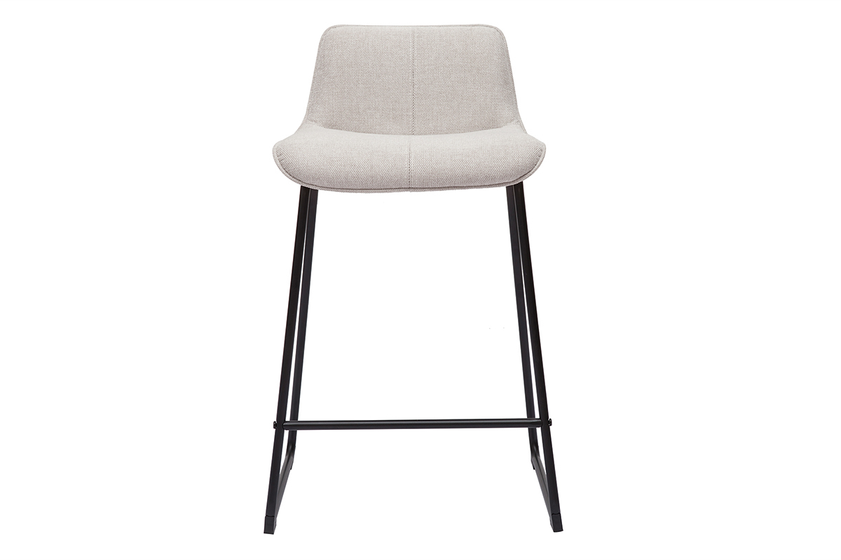 Tabourets de bar en tissu effet velours textur� beige et m�tal H65 cm (lot de 2) BOOST