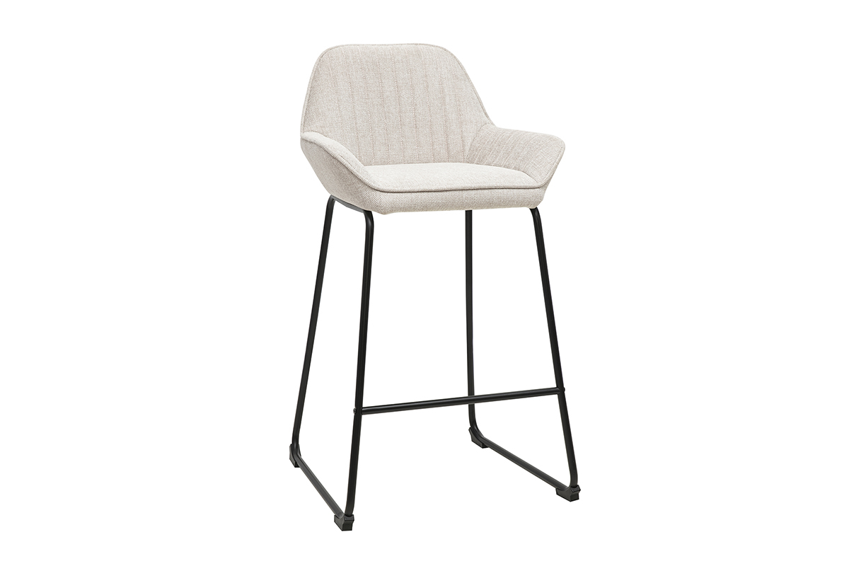 Tabouret de bar RONNIE en tissu velours beige et m�tal noir, H68 cm, vue de 3/4