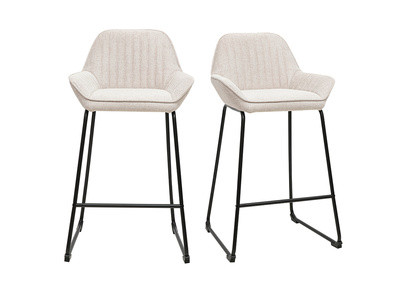 Tabourets de bar en tissu effet velours textur&eacute; beige et m&eacute;tal noir H68 cm (lot de 2) RONNIE