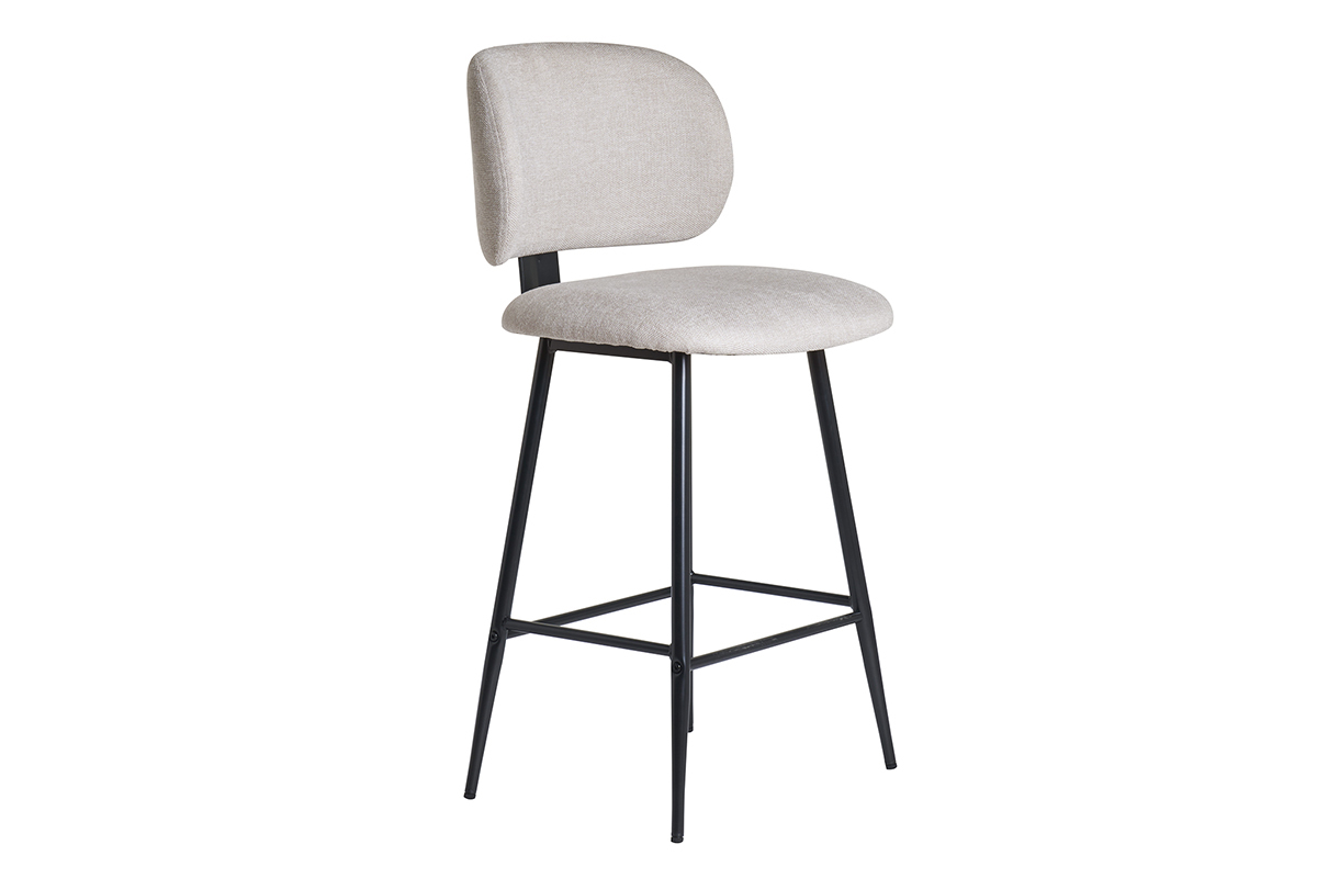 Tabourets de bar en tissu effet velours textur� beige et m�tal noir H70 cm (lot de 2) ATRIUM