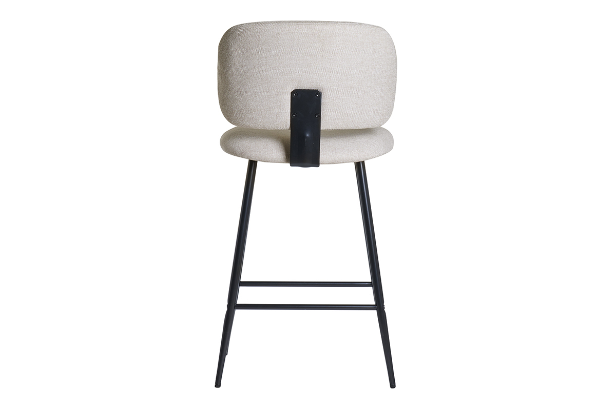 Tabourets de bar en tissu effet velours textur� beige et m�tal noir H70 cm (lot de 2) ATRIUM
