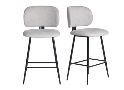 Tabourets de bar en tissu effet velours textur&eacute; beige et m&eacute;tal noir H70 cm (lot de 2) ATRIUM