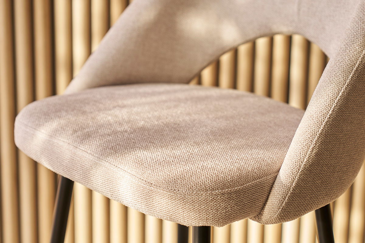 Tabourets de bar en tissu effet velours textur� beige H65 cm (lot de 2) COSETTE