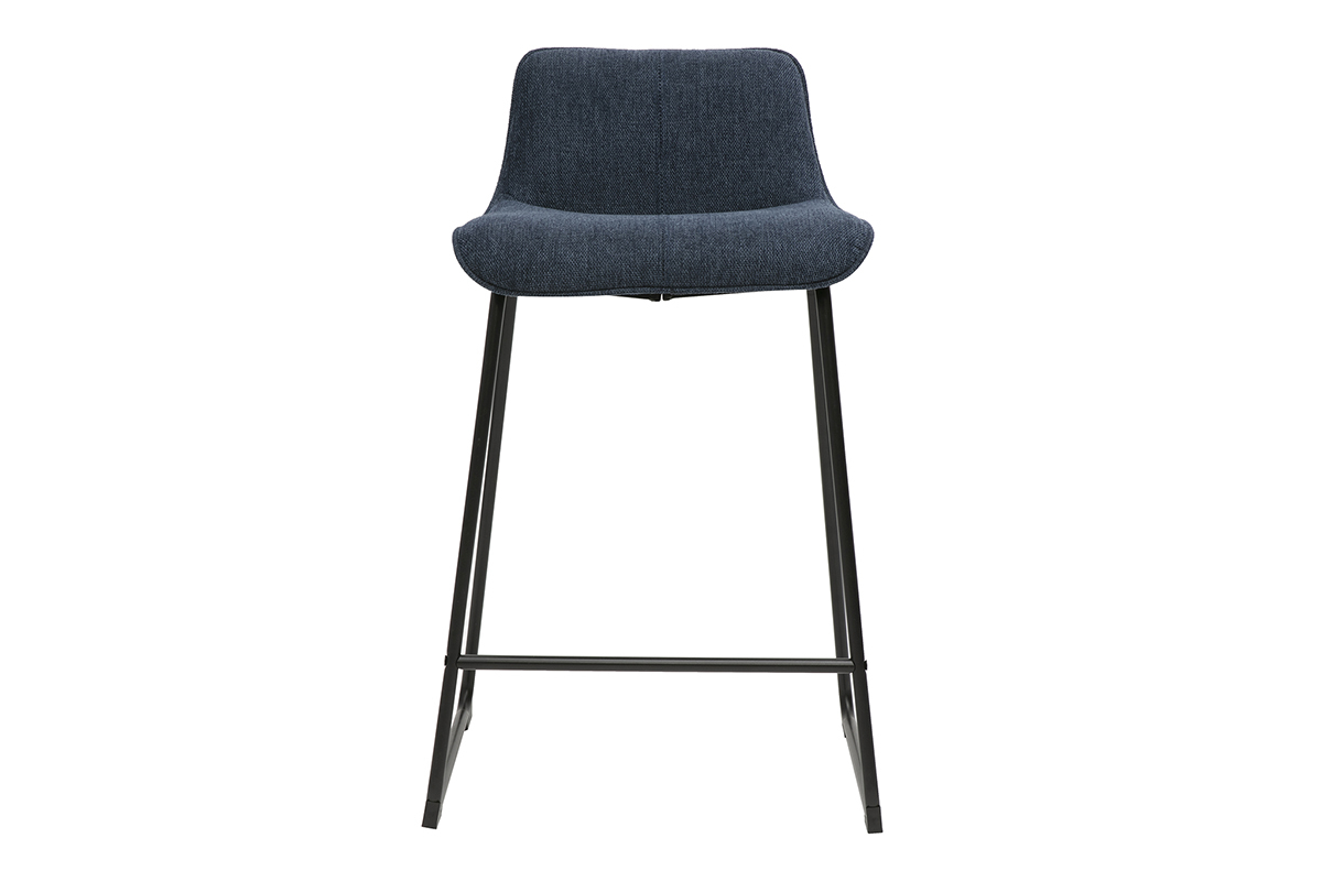 Tabourets de bar en tissu effet velours textur� bleu fonc� et m�tal H65 cm (lot de 2) BOOST