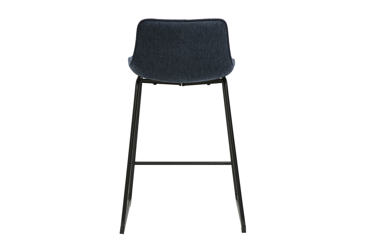 Tabourets de bar en tissu effet velours textur� bleu fonc� et m�tal H65 cm (lot de 2) BOOST
