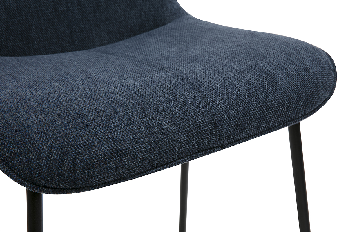 Tabourets de bar en tissu effet velours textur� bleu fonc� et m�tal H65 cm (lot de 2) BOOST