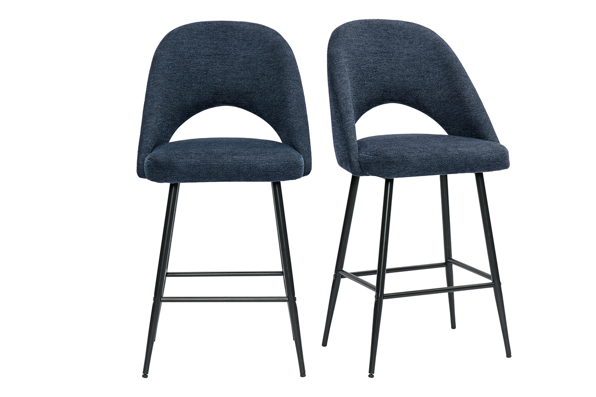 Tabourets de bar en tissu effet velours textur� bleu fonc� H65 cm (lot de 2) COSETTE