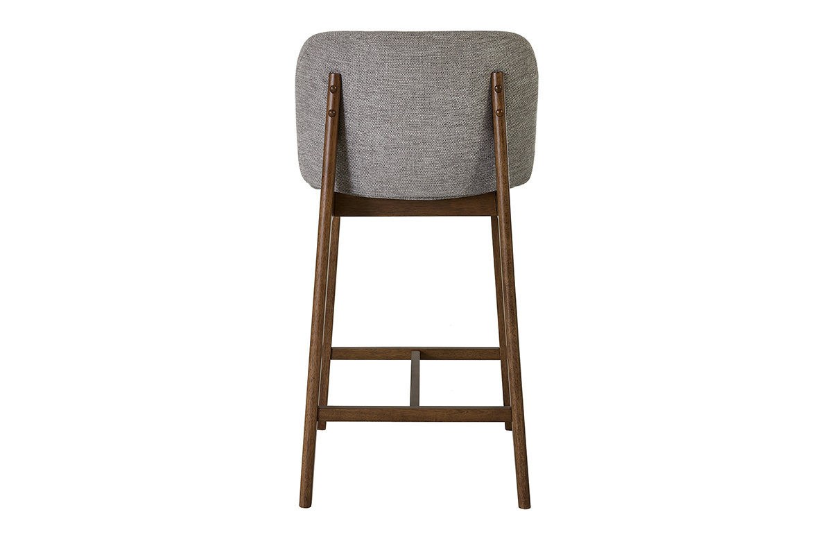 Tabourets de bar en tissu effet velours textur� gris et bois fonc� H69 cm (lot de 2) TIEGA