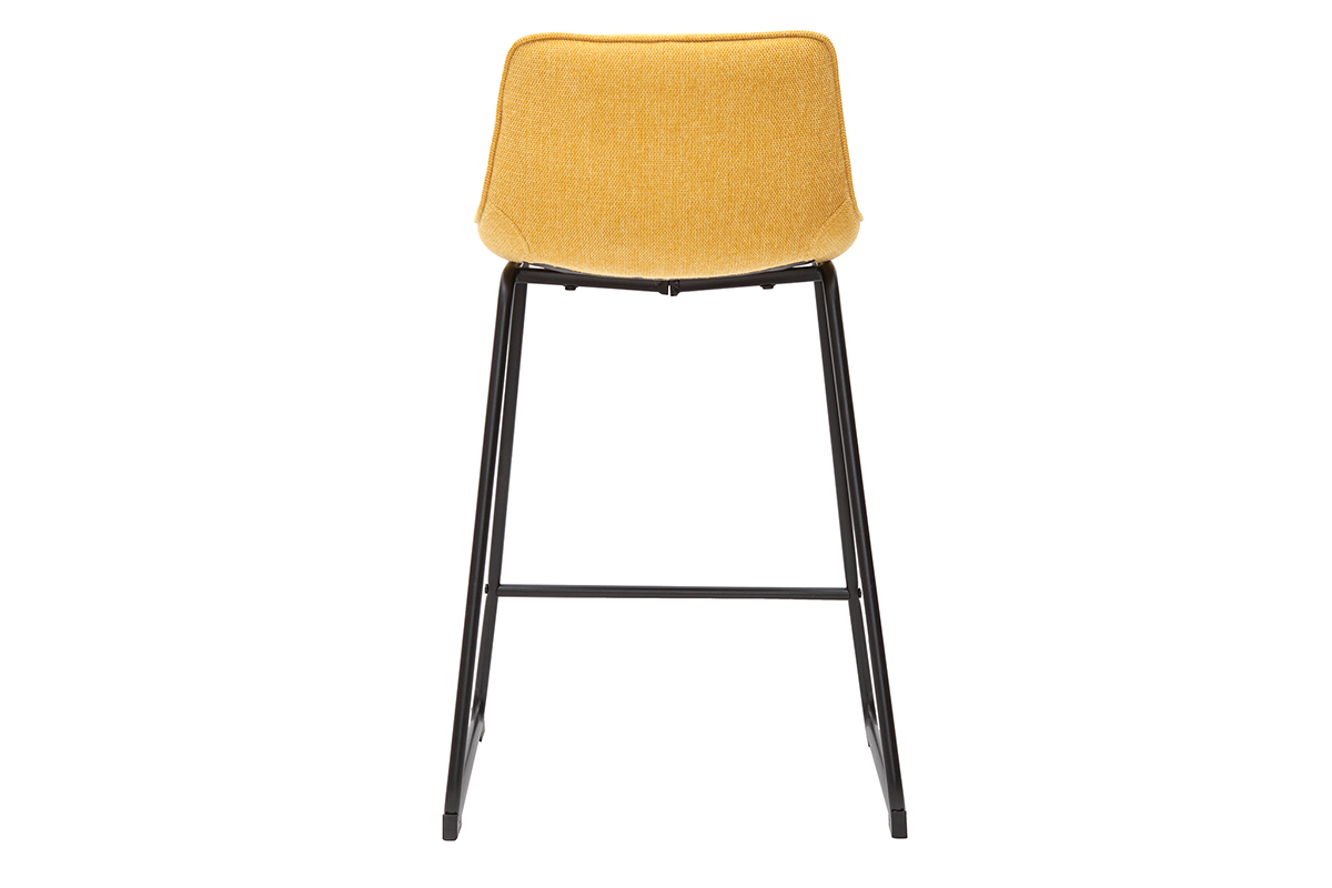 Tabourets de bar en tissu effet velours textur� jaune moutarde et m�tal H65 cm (lot de 2) BOOST