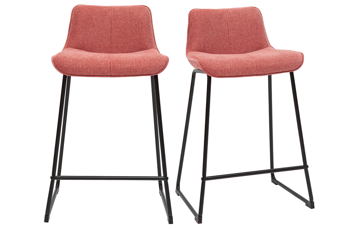 Tabourets de bar en tissu effet velours textur� terracotta et m�tal H65 cm (lot de 2) BOOST
