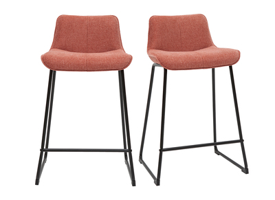 Tabourets de bar en tissu effet velours textur&eacute; terracotta et m&eacute;tal H65 cm (lot de 2) BOOST