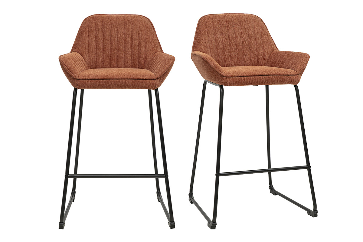 Lot de 2 tabourets de bar en tissu velours terre br�l�e et m�tal noir, vue de face