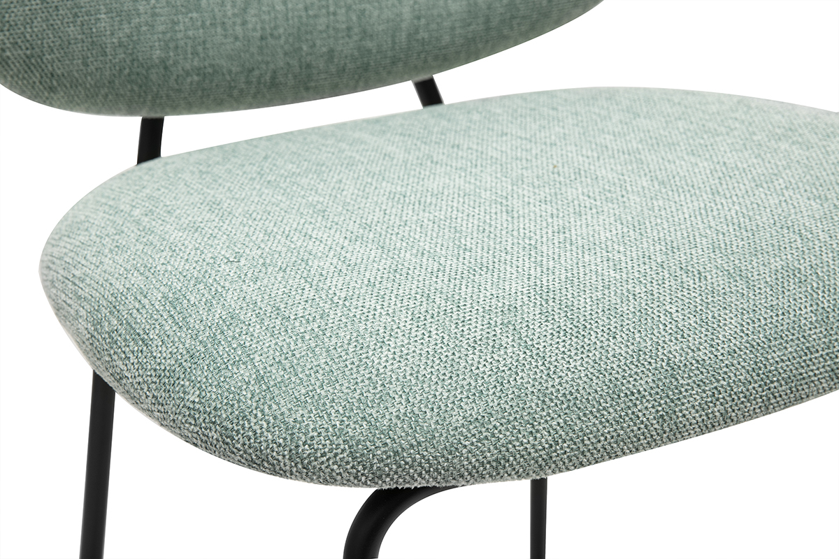 Tabouret de bar vert c�ladon en tissu effet velours et m�tal, vue de pr�s du si�ge.
